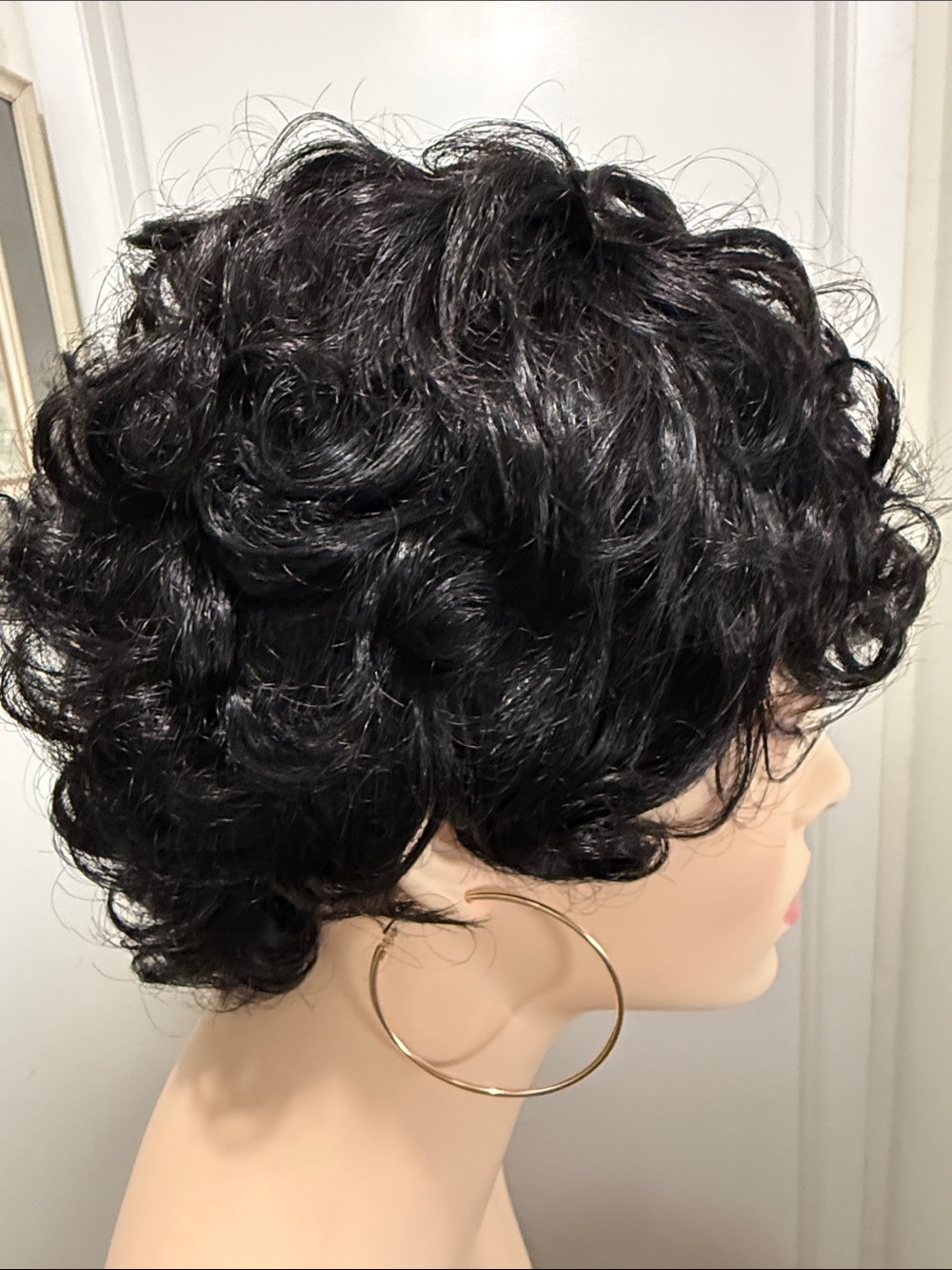 đŻ% HUMAN Hair Curly Pixie Black
